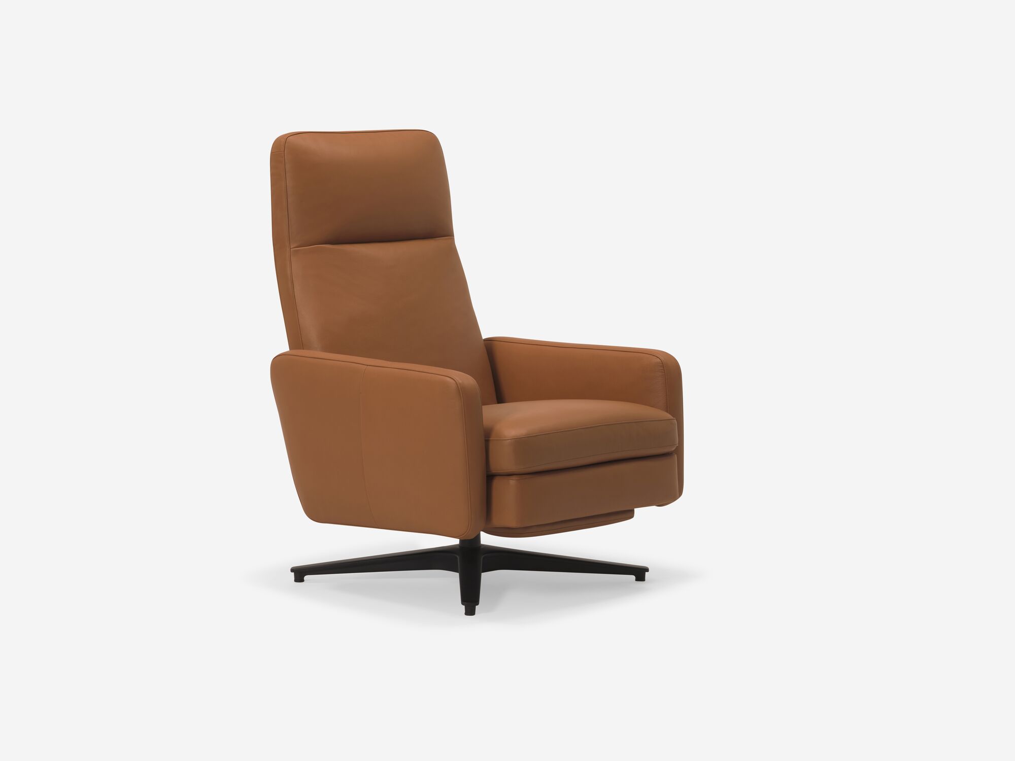 Brown leather reclining chair front angle view